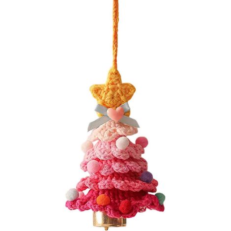 Auto-Hängedekoration, gestrickter Weihnachtsbaumschmuck für Schlafzimmer, Autoinnenraum, Winterdekoration, rosa (1/5)