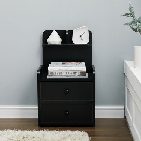 Wood Black Bedside Table Nightstand With two Drawers (1/5)