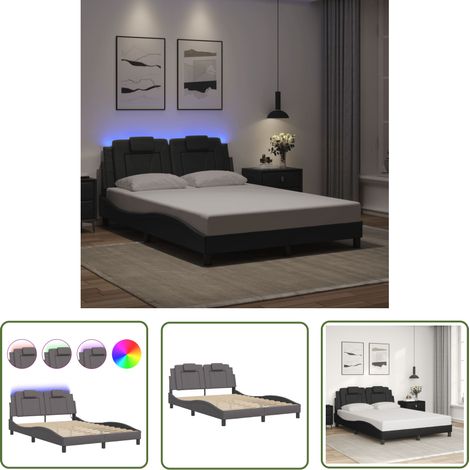 The Living Store Cadre de lit avec LED sans matelas gris 140x190 cm - Lit Plateforme - Lit Design - Lit Avec Éclairage Led - Cadre Lit Gris - Tête De Lit Capitonnée (1/5)