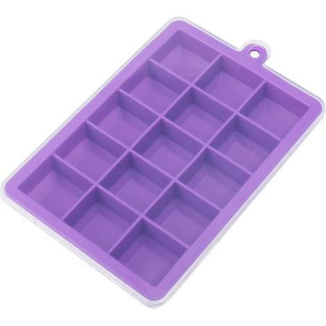 Bac à glaçons à 15 compartiments - Bac à glaçons avec couvercle - Bac à glaçons en silicone - Violet - Silicone (1/4)