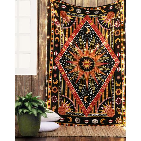 (130 x 150 cm) vous apporte Rajasthani Coton Soleil Lune Tenture Murale Hippie Mandala Ethnique Tapisserie Décor