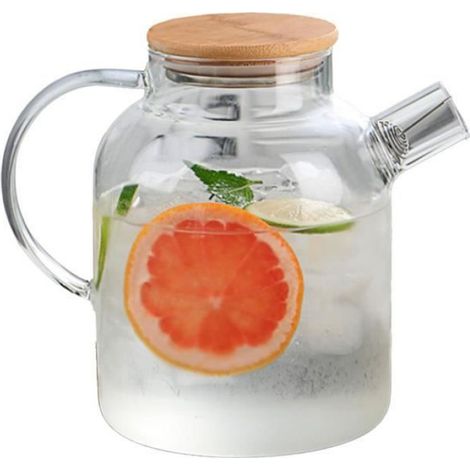 Pichet à eau - - 1800ml - Verre borosilicate - Couvercle en bambou - Filtre intégré (1/3)
