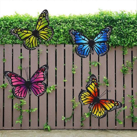Décoration murale extérieure papillons en métal, lot de 4 papillons suspendus en métal (1/5)