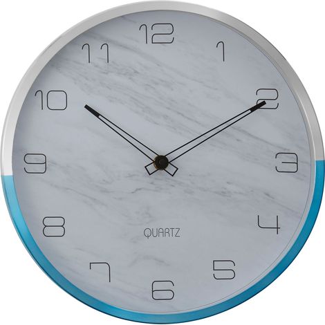Premier Housewares Wall Clock Silver / Blue Finish Silver Frame Clocks For Living Room / Bedroom / Contemporary Style Round Shaped Design Metal Clocks 4 x 30 x 30 (1/3)
