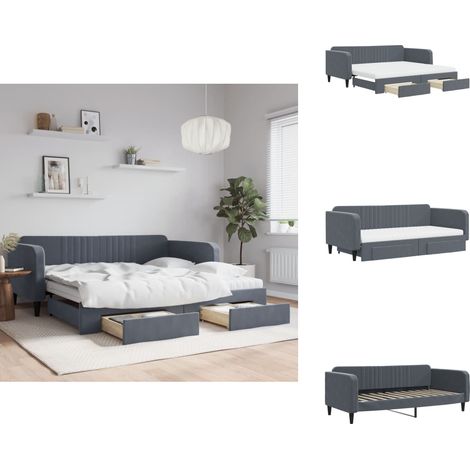 Tagesbett Ausziehbar mit Schubladen Dunkelgrau 100x200 cm Samt - Ausziehbares Tagesbett - Ausziehbare Tagesbetten - Schlafbett - Gästebett (1/5)