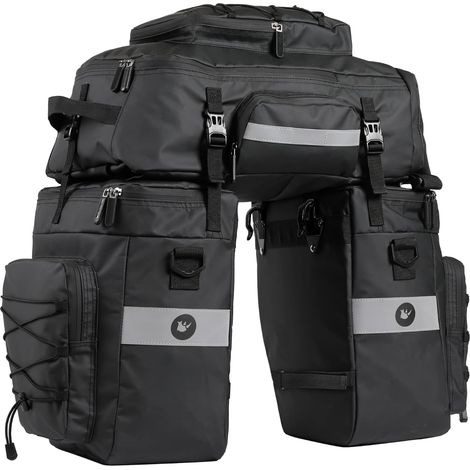 75L Sacoche Vélo Porte-Bagage Arrière, Sacoche Velo 3 en 1 Étanche, Sac Vélo Grande Capacité avec Couverture Imperméable, Sac à Dos Cycle Pannier pour VTT Electrique Outdoor Voyage Sport (1/5)