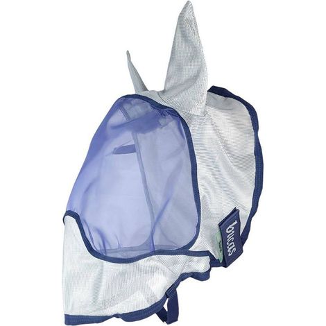 145 CM, Blu: Maschera per cavalli modello Deluxe ideale contro insetti e sole con chiusura magnetica a scatto