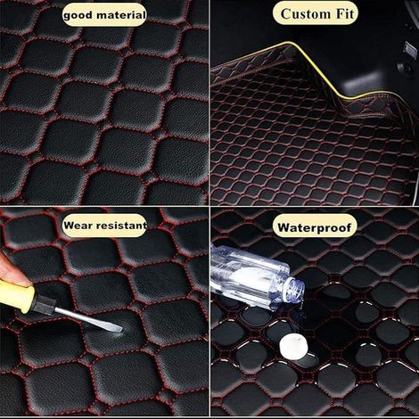Alfombrilla de cuero para maletero de Jeep Grand Cherokee (WL) 2021 2022 2023 2024 2025+, revestimiento trasero para maletero, impermeable, resistente a los arañazos, accesorios, negro y rojo. (1/5)