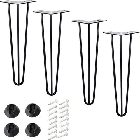 [Améliorer Lot 4 Pieds de Table en épingle à Cheveux, 60cm Jambes en métal de Bricolage, Trois Barres de Fer, Plus Forte, avec vis et protecteurs de Sol (1/5)