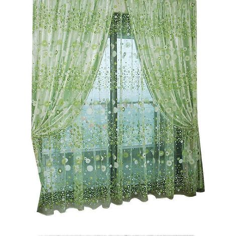 Rideaux en tulle fleuri à œillets pour chambre ou salon, 200 x 100 cm (vert)-100x200cm (1/3)