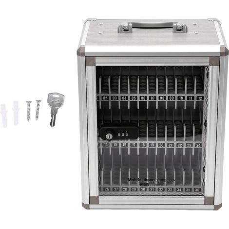 Armoire de rangement murale pour téléphones portables, 36 emplacements, avec serrure mécanique à code et clé d'urgence, idéale pour les bureaux et les écoles. (1/5)