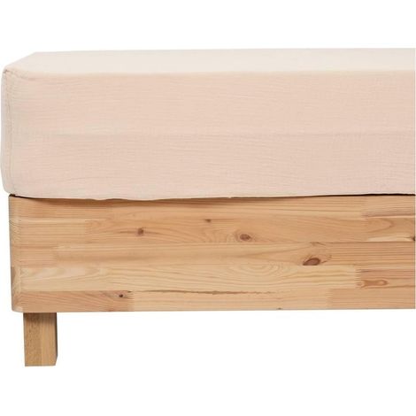 Drap housse 140 x 190 cm gaze de coton beige (1/3)