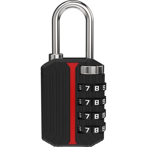 Cadenas à combinaison pour casier, serrure à combinaison à 4 chiffres, cadenas avec code pour casier de gym, armoire, unité de rangement, étui, clôture extérieure (non lumineux, noir) (1/4)