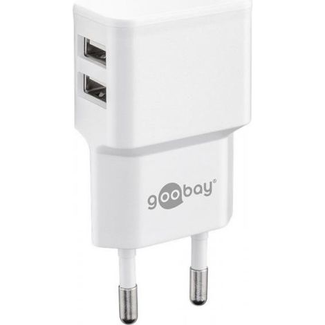 Caricatore USB-A doppio (12 W) bianco, 2x porte USB-A. colore bianco (1/3)
