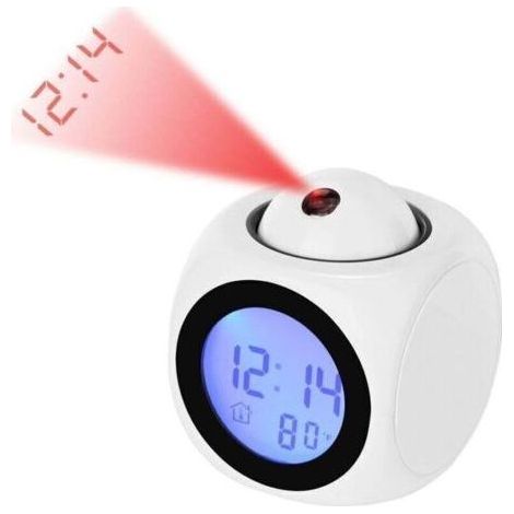 White Digital Projection Clock Silent LED Alarm Clock 12/24 Hour Ceiling Projection Alarm Clock Voice Control Time Temperature Display Snooze Alarm Clock Digital Alarm Clock (1/4)