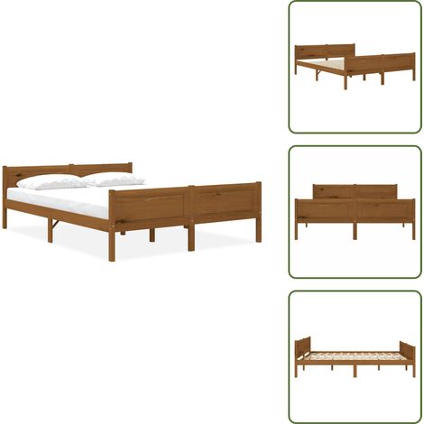 Massivholzbett Kiefer Honigbraun 140x200 cm - Holzbettrahmen - Kiefernbett - Doppelbett - Bettkasten - Massivholzbette (1/5)