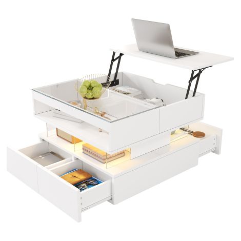 Table basse réglable LED 16 couleurs, plateau verre support acrylique (1/5)
