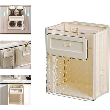 Poubelle suspendue pour la cuisine - Poubelle magnétique - Bac à compost - Poubelle pour meuble de cuisine, chambre ou salle de bain - 1 pièce (beige) (1/5)