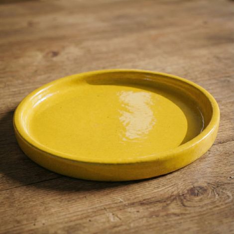 Soucoupe 16cm jaune faite à la main en terre cuite émaillée (1/5)