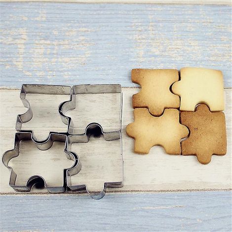 Ensemble de 4 moules à biscuits en acier inoxydable en forme de puzzle, emporte-pièces et moules à gâteaux. Outils de pâtisserie pour la cuisson. (1/4)