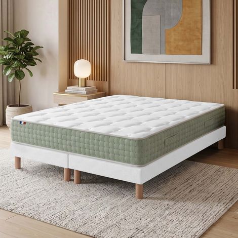 Ensemble matelas ressorts HYGGE sommier déco blanc 2x90x200cm (1/5)