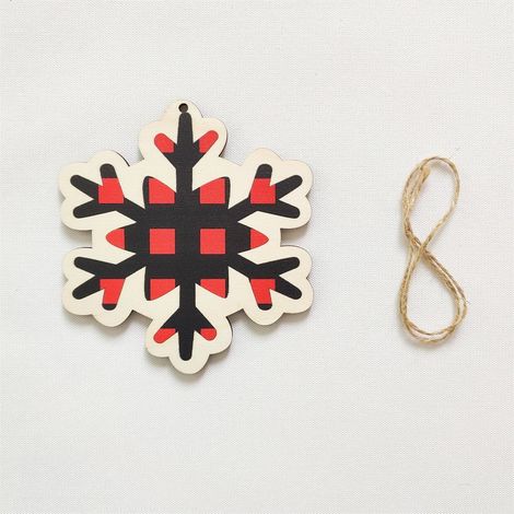 Guirlande En Bois - Décoration Murale Noël Flocon De Neige Motif Tartan Rouge Et Noir - Pour Porte Arbre De Noël Bureau Intérieur - Lot De 1 (1/3)