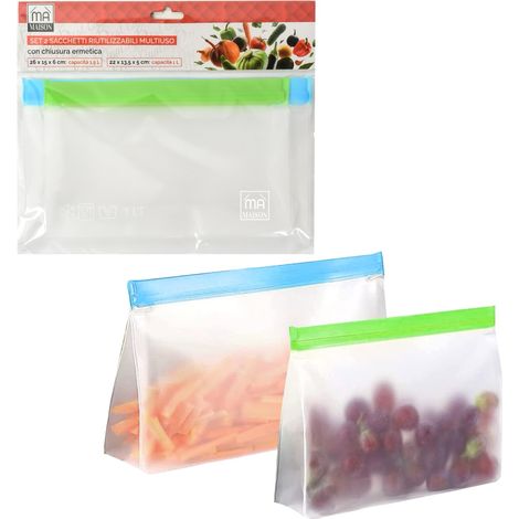 MAURY'S SET 2 SACCHETTI RIUTILIZZABILI MULTICOLORE CAPACITÀ 1 E 1,5 LT (1/2)