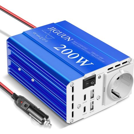 200W Convertisseur 12V/24V 220V Pur Sinus Onduleur transformateur Puissance crête 400W avec 1 Prises EU 2 Port USB 2 Ports Type-C 30W pour Voiture Camping Voyage Urgence (200W) (1/5)
