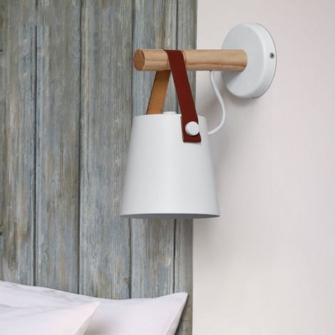 Applique de ceinture de style nordique E27 Applique murale en bois massif moderne simple personnalité créative chambre allée chevet ins applique murale 22 13cm blanc 1 pièce