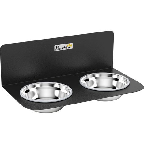 Mangiatoia per cani da parete regolabile con 2 ciotole in acciaio inox da 800 ml, nero (1/5)