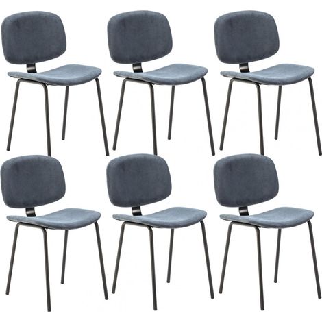 GARY - Lot de 6 Chaises en Velours Côtelé Bleu Piétement Métal Noir (1/5)