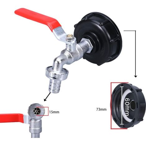 Rubinetto per serbatoio da 1000 litri con adattatore IBC S60x6, raccordo da giardino per la raccolta dell'acqua piovana da 1/2". (1/3)