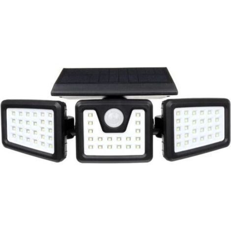 Une ceinture trois tête de lampe 70 LED lumière solaire capteur de mouvement applique murale rotative extérieure Patio jardin lumière