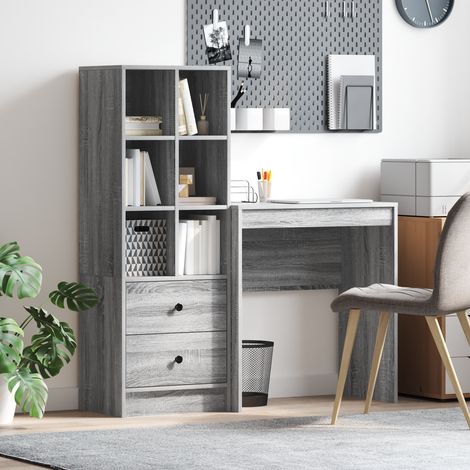 Schreibtisch mit Schubladen mit Regal 2 pcs Graues Sonoma