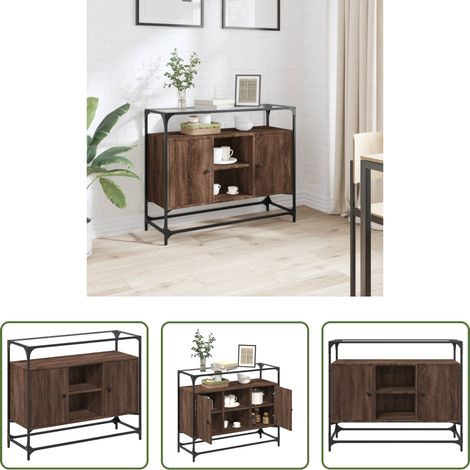 vidaXL Buffet avec dessus en verre - Buffet avec dessus en verre chêne marron bois d'ingénierie (1/5)