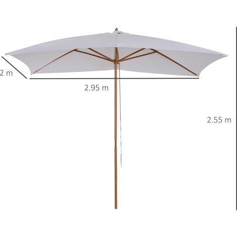 Parasol de jardin 2x3m (bois laqué, housse amovible, blanc) (1/5)