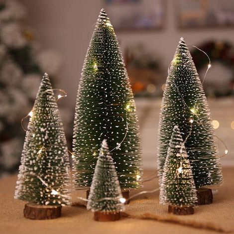 Arbol De Navidad Miniatura - Set De 5 Arboles De Pino Artificiales Con Base De Madera - Alturas De 10 A 30 Cm - Decoracion Navidena Para Escritorio (1/5)