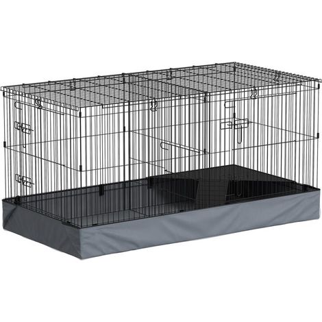 Cage 2 en 1 noire pour lapins et cochons d'Inde avec porte centrale et couvercle amovible, 121x61x61 cm, espace double pratique (1/5)