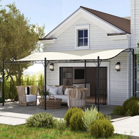 Pergola de blanc crème ombre toit de jardin flexible avec bâche étanche et cadre métallique 3 x 5 m design moderne (1/4)