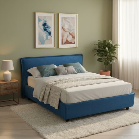 Cama Francesa Brienza, Colchón Incluido, Desenfundable Made in Italy, Con Almacenaje, azul (1/5)