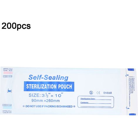 Lot de 200 sachets d'autoclave auto-scellants pour stérilisation dentaire médicale (90x260mm) (1/5)