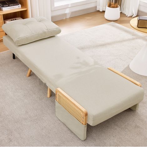 Sillón convertible 3 en 1 con respaldo reclinable en 5 posiciones, beige DESVIAE (1/5)