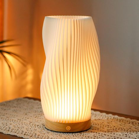 Lampe de table tactile dimmable 3-Color Lightsource Lanterne de chevet avec chargement Type-C Woodbase pour chambre à coucher salon intérieur(Spiralshape) (1/5)