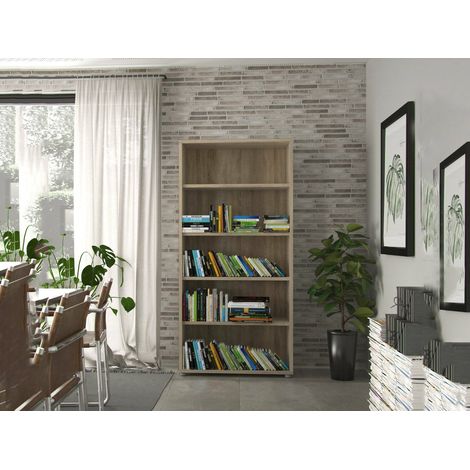 Librería Dmora con cuatro estantes, color roble, 89,2 x 186 x 40,1 cm, con embalaje reforzado (1/5)