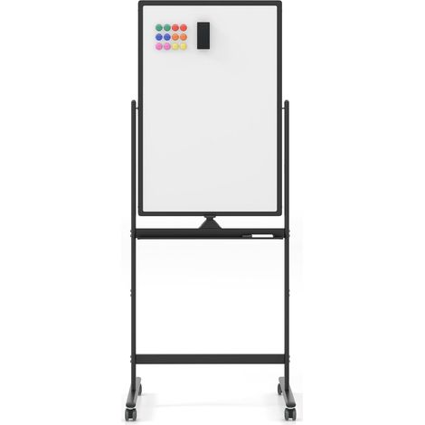 COSTWAY Lavagna Bianca Portatile con Ruote, Lavagna Bianca Regolabile in Altezza, Lavagna a Secco Reversibile per Scuola, Ufficio, Casa (nero) (1/5)