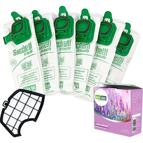 Sacchetti folletto vk 140 vk 150 6pz + granuli profumati lavanda+ filtri compatibili (1/2)