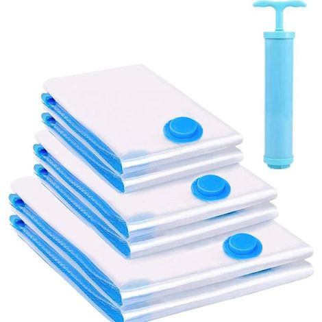 Juego de 6 bolsas de almacenamiento al vacío con bomba manual (2 pequeñas + 2 grandes + 2 extragrandes) (1/5)