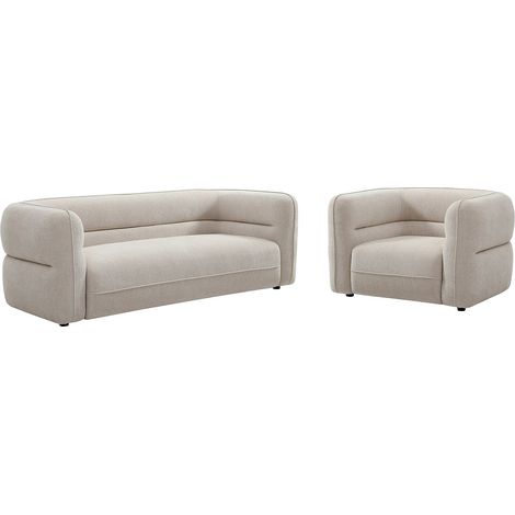Divano 3 posti e poltrona in tessuto ciniglia beige TALIENA