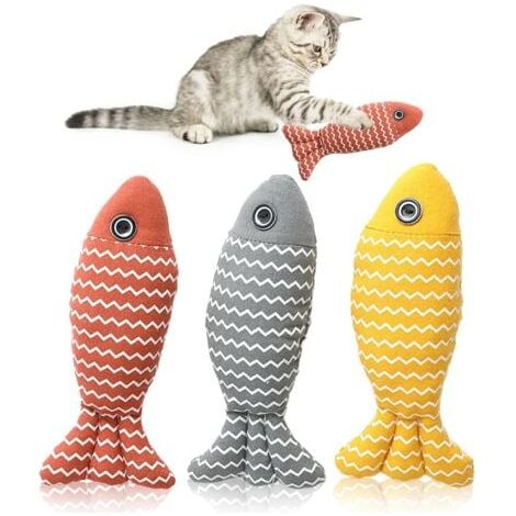 Lot de 3 jouets avec herbe à chat : jouet pour chat, poisson avec herbe à chat, résistant aux morsures, jouet interactif pour chat, jouet en peluche lavable (1/5)