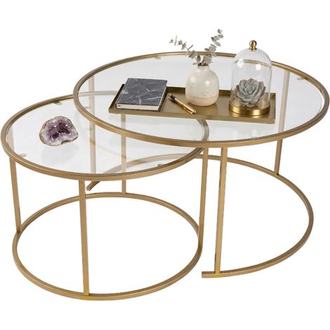 Couchtisch Telti, runde Form, Sicherheitsglasplatte, 80x80x43h cm, gold